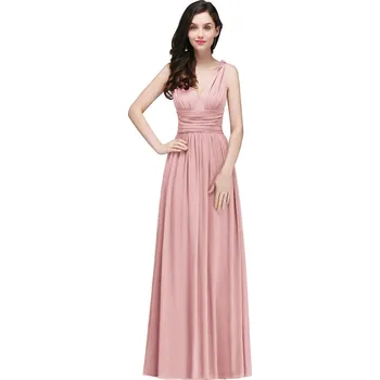 Dámské šaty Dlouhé šifonové šaty s výstřihem do V pro svatební nebo večerní hosty Barva: Růžová, Velikost: 3XL