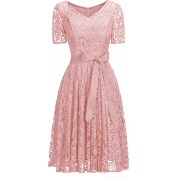 Dámské šaty Dlouhé šifonové šaty s krajkou a páskem pro svatební oslavy Barva: Fuchsiová, Velikost: XS