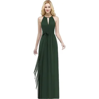Dámské šaty Elegantní šifonové šaty s halter výstřihem a páskem v pase Barva: Zelená, Velikost: S