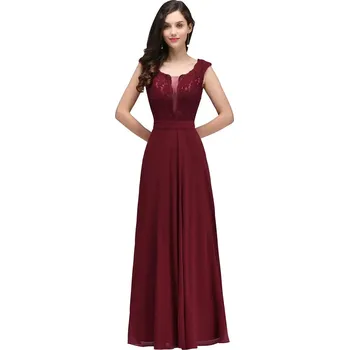 Dámské šaty Elegantní večerní šaty bez rukávů s krajkou a áčkovým střihem Barva: Bordová, Velikost: L