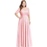 Dlouhé krajkové šaty s šifonem pro svatební hosty a plesy Barva: Růžová, Velikost: 7XL