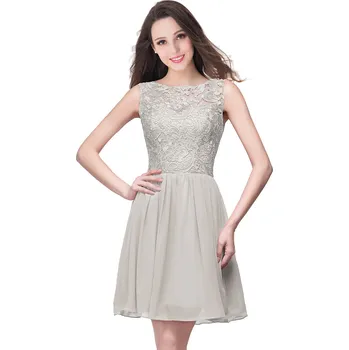 Dámské šaty Krátké krajkové koktejlové šaty v áčkovém střihu pro společenské akce Barva: Stříbrná, Velikost: 3XL
