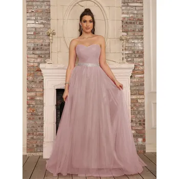 Dámské šaty Svatební šaty s korálkovým páskem a áčkovou tylovou sukní Barva: Růžová, Velikost: S