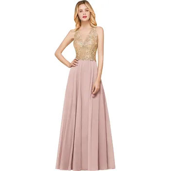 Dámské šaty Šifonové šaty s výšivkami a zlatými detaily pro družičky a společenské večery Barva: Růžová, Velikost: 4XL