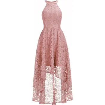 Dámské šaty Asymetrické krajkové šaty s výstřihem do V pro letní formální příležitosti Barva: Růžová, Velikost: XS