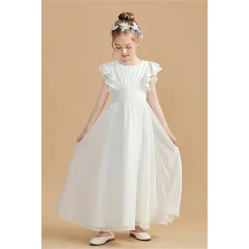 Dívčí šaty Dívčí šaty s volánky a páskem pro svatby a slavnostní příležitosti Barva: Bílá, Velikost: 4
