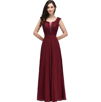 Dámské šaty Dlouhé šifonové šaty s krajkovými detaily a áčkovým střihem pro večer Barva: Bordová, Velikost: XL