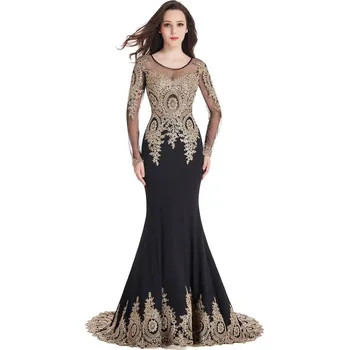 Dámské šaty Dlouhé krajkové šaty s dlouhým rukávem a otevřenými zády pro večerní události Barva: Černá, Velikost: S