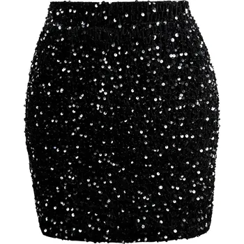 Dámská sukně Dlouhá flitrovaná sukně s vysokým pasem z sametu pro večerní události Barva: Černá, Velikost: M