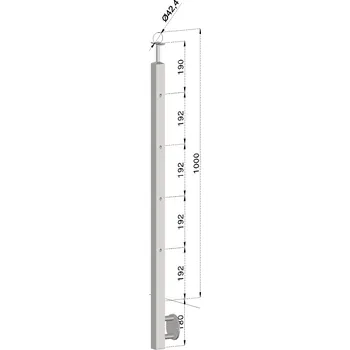 Nerezový sloup, boční kotvení, 4 děrový průchodný, vrch pevný, (40x40 mm), broušená nerez K320 / AISI304