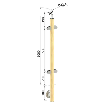 Dřevěný sloup, boční kotvení, výplň: sklo, průchozí, vrch nastaviteln