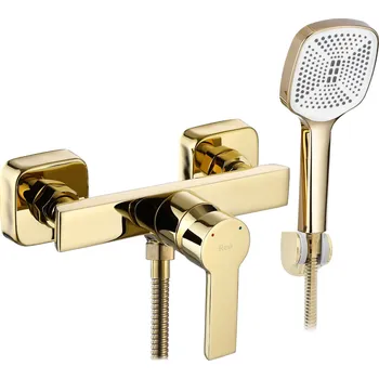 Vodovodní baterie Rea Argus, sprchová baterie s ruční bodovou sprchovou soupravou, zlatá lesklá, REA-B6408