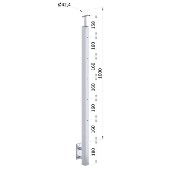 Zábradlí Nerezový sloup, boční kotvení, 5 řadový M6, vnější,vrch pevný