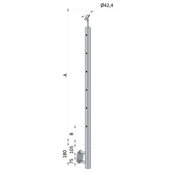 Zábradlí Nerezový sloup, boční kotvení, 6 děrový koncový, levý, vrch nastavitelný (ø 42,4x2 mm), broušená nerez K320 / AISI316