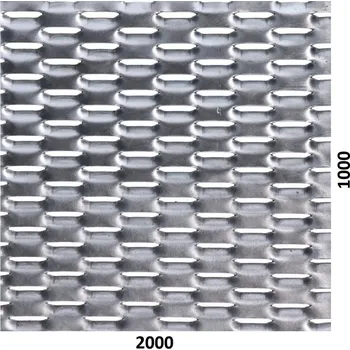 Plech Tahokov Zn, oko: 47x18mm, mostík: 8mm (2000x1000x1,5mm), orientace oka: rozměr oka 47mm je rovnoběžná s rozměrem tabule 2000mm