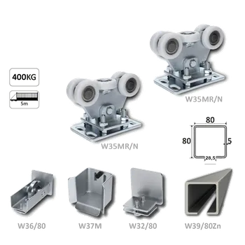 Pohon brány Samonosný systém 80x80x5 mm pro posuvné brány do 300 kg / 5 m průjezd (W39/80Zn 6 m pozinkovaný profil, 2x W35MR/N, 1x W36/80, 1x W37M, 1x W32/80)