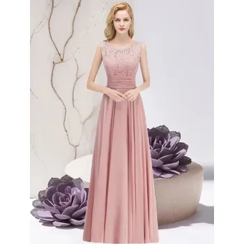 Dámská sukně Dlouhé šifonové šaty s krajkovým topem a volnou sukní pro družičky a svatby Barva: Růžová, Velikost: M