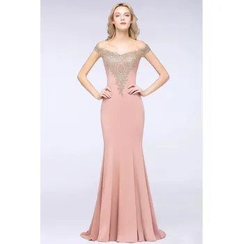 Dámské šaty Dlouhé krajkové šaty bez ramen pro družičky a slavnostní příležitosti Barva: Růžovo-Zlatá, Velikost: XS