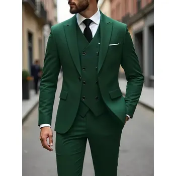 Pánský tříkomplet oblek v elegantním střihu pro formální příležitosti Barva: Zelená, Velikost: XL