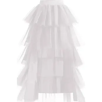 Dámská sukně Asymetrická tylová sukně s volány pro slavnostní a módní styl Barva: Bílá