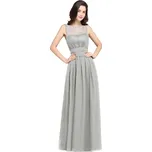 Dlouhé krajkové šaty bez rukávů s otevřenými zády pro ples Barva: Stříbrná, Velikost: XS