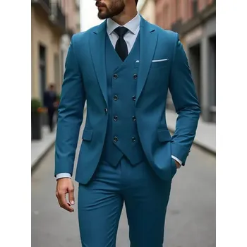 Pánský tříkomplet oblek v elegantním střihu pro formální příležitosti Barva: Modrá, Velikost: 3XL
