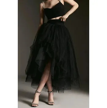 Dámská sukně Asymetrická tylová sukně s vrstveným střihem a elastickým pasem pro párty a pláž Barva: Růžová