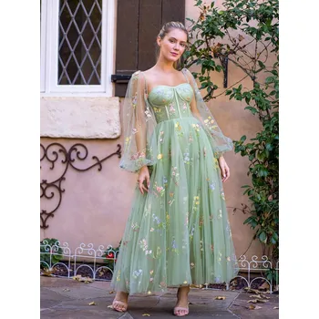 Dámské šaty Krátké vyšívané šaty s korzetem a nadýchanými rukávy pro oslavy Velikost: L, Barva (Varianta): 2018 green