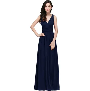 Dámské šaty Dlouhé šifonové šaty s výstřihem do V pro svatební nebo večerní hosty Barva: Tmavě Modrá, Velikost: XL