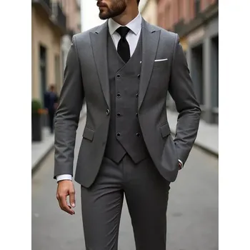 Pánský oblek Pánský tříkomplet oblek v elegantním střihu pro formální příležitosti Barva: Tmavě Šedá, Velikost: XS