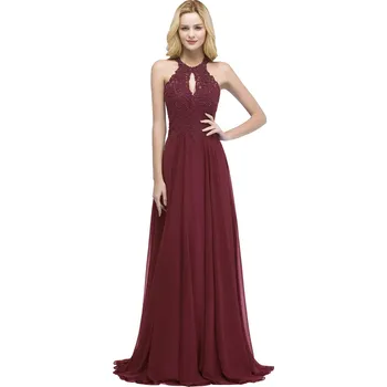 Dámské šaty Dlouhé společenské šaty s korálkovým motivem a halter výstřihem Barva: Bordová, Velikost: 2XL