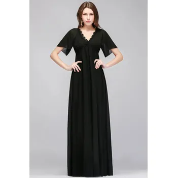 Dámské šaty Elegantní šifonové šaty s krajkou a krátkým rukávem pro večer Barva: Černá, Velikost: L