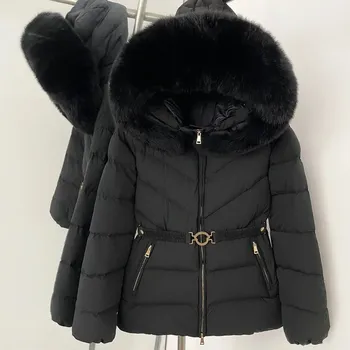 Dámská parka Dámská péřová bunda s kožešinovým límcem a kapucí pro zimu Velikost: S, Barva (Varianta): black black