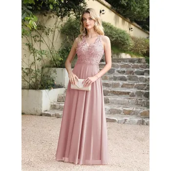 Dámské šaty Dlouhé šaty s krajkovými aplikacemi a otevřenými zády pro ples Barva: Růžová, Velikost: 2XL