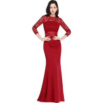 Dámské šaty Elegantní večerní šaty s tříčtvrtečním rukávem a mořským střihem Barva: Červená, Velikost: 3XL