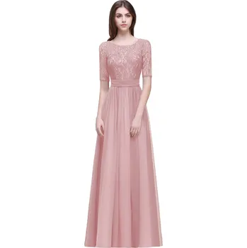 Dámské šaty Dlouhé šifonové šaty s krajkou pro družičky a svatební hosty Barva: Růžová, Velikost: 9XL