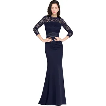 Dámské šaty Krajkové šaty v mořském střihu s tříčtvrtečními rukávy pro formální společenské akce Barva: Tmavě Modrá, Velikost: L