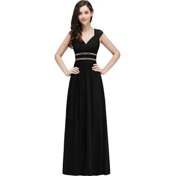 Dámské šaty Dlouhé šifonové šaty s krystaly a výstřihem do V pro slavnostní hosty Barva: Černá, Velikost: XS
