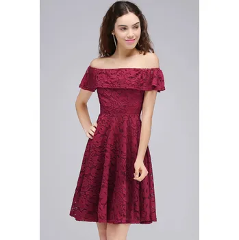 Dámské šaty Krátké krajkové šaty bez ramen pro večerní oslavy a plesy Barva: Bordová, Velikost: 4XL