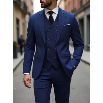 Pánský tříkomplet oblek v elegantním střihu pro formální příležitosti Barva: Tmavě Modrá, Velikost: 3XL