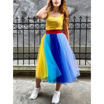 Dámská sukně Vícevrstvá tylová sukně po kolena s pružným pasem pro karneval Barva: Modrá