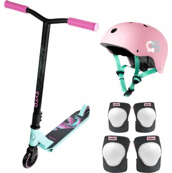 Koloběžka Výhodný freestyle set s chrániči MOVINO TYRO MINT-PINK