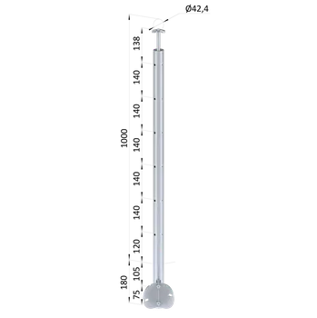 Zábradlí Nerezový sloup, boční kotvení rohové, 6 děrový na lanko, rohový: 90°, vrch pevný (ø 42.4x2mm), broušená nerez K320 /AISI304