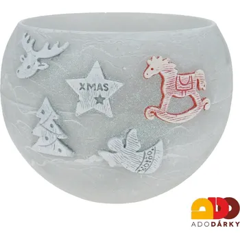 Svícen Lampion koule šedý, Vánoce (Voskový svícen na čajovou svíci)