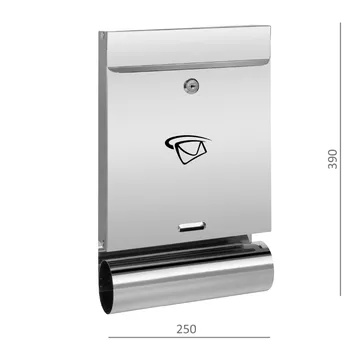 Poštovní schránka Poštovní schránka (390x250x60 mm), vhoz (20x240 mm) max. formát listu: A4, leštěná nerez /AISI304