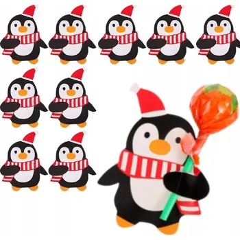 Vánoční dekorace 10x Štítek na lízátko Vánoční dekorace Kartička na dárek Tučňák