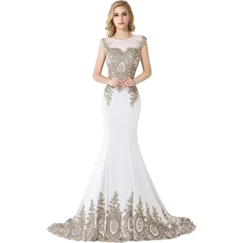 Dámské šaty Luxusní krajkové šaty s flitry a průsvitným živůtkem pro večerní události Barva: Krémová, Velikost: 4XL