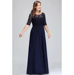 Dlouhé krajkové šaty s šifonem pro svatební hosty a plesy Barva: Tmavě Modrá, Velikost: 7XL