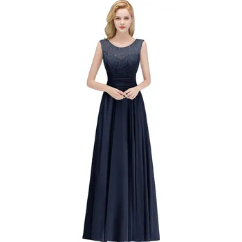 Dámské šaty Elegantní šifonové šaty s krajkovým živůtkem a otevřenými zády Barva: Tmavě Modrá, Velikost: S