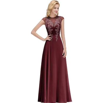 Dámské šaty Dlouhé šifonové šaty s perlami a krajkou pro svatby a formální události Barva: Bordová, Velikost: XL